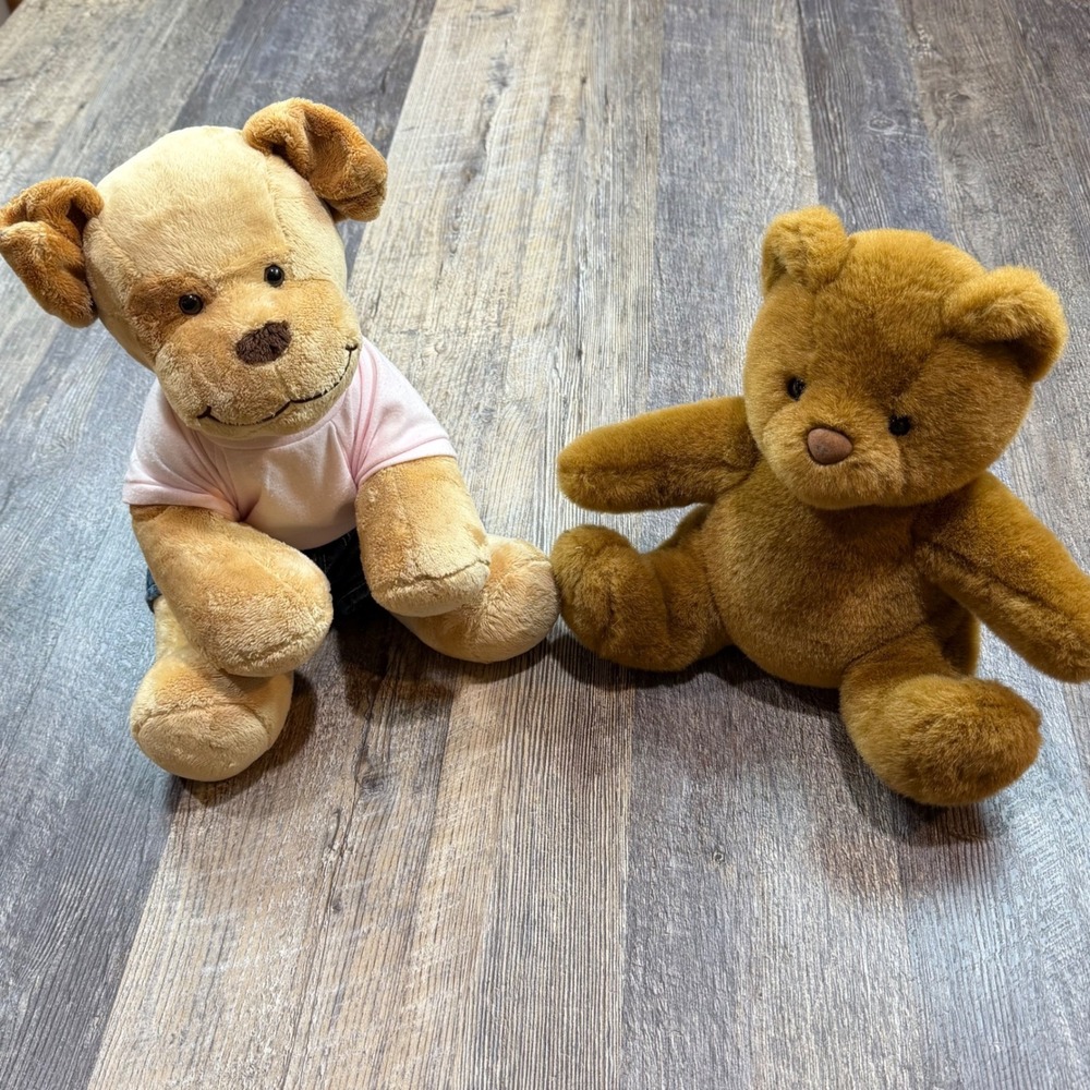 2 Build-A-Bear Plush Toys Kids Tan Puppy Dog Teddy Bear Clothes Rhinestone Jeans
